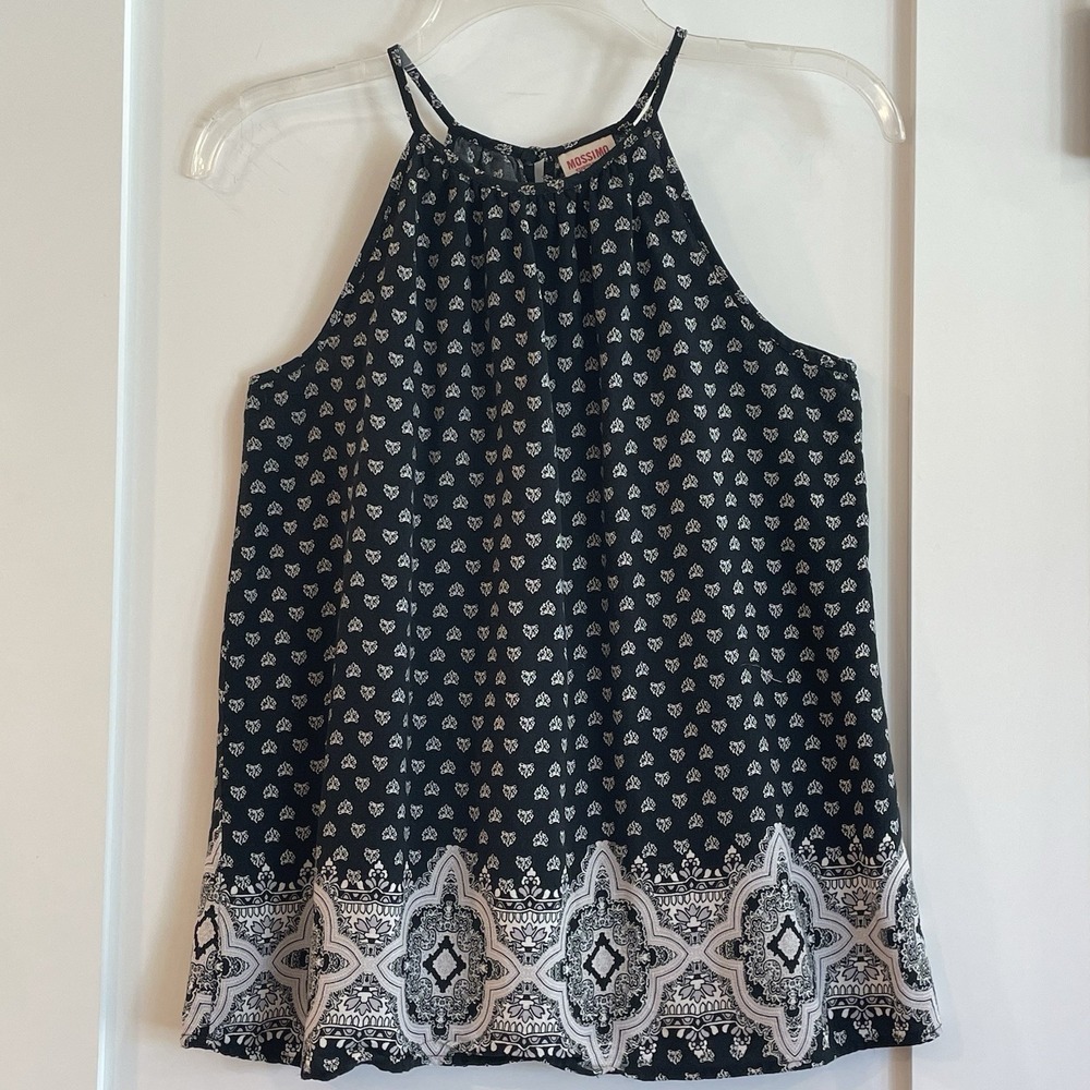 MOSSIMO Boho Paisley Floral Camisole Cami Tank Top High-Neck Small Black White
